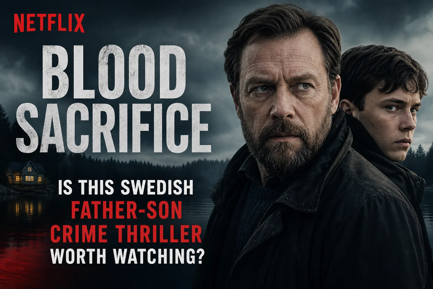 Key art for Netflix's Blood Sacrifice showing Peter Andersson and Jakob Oftebro.