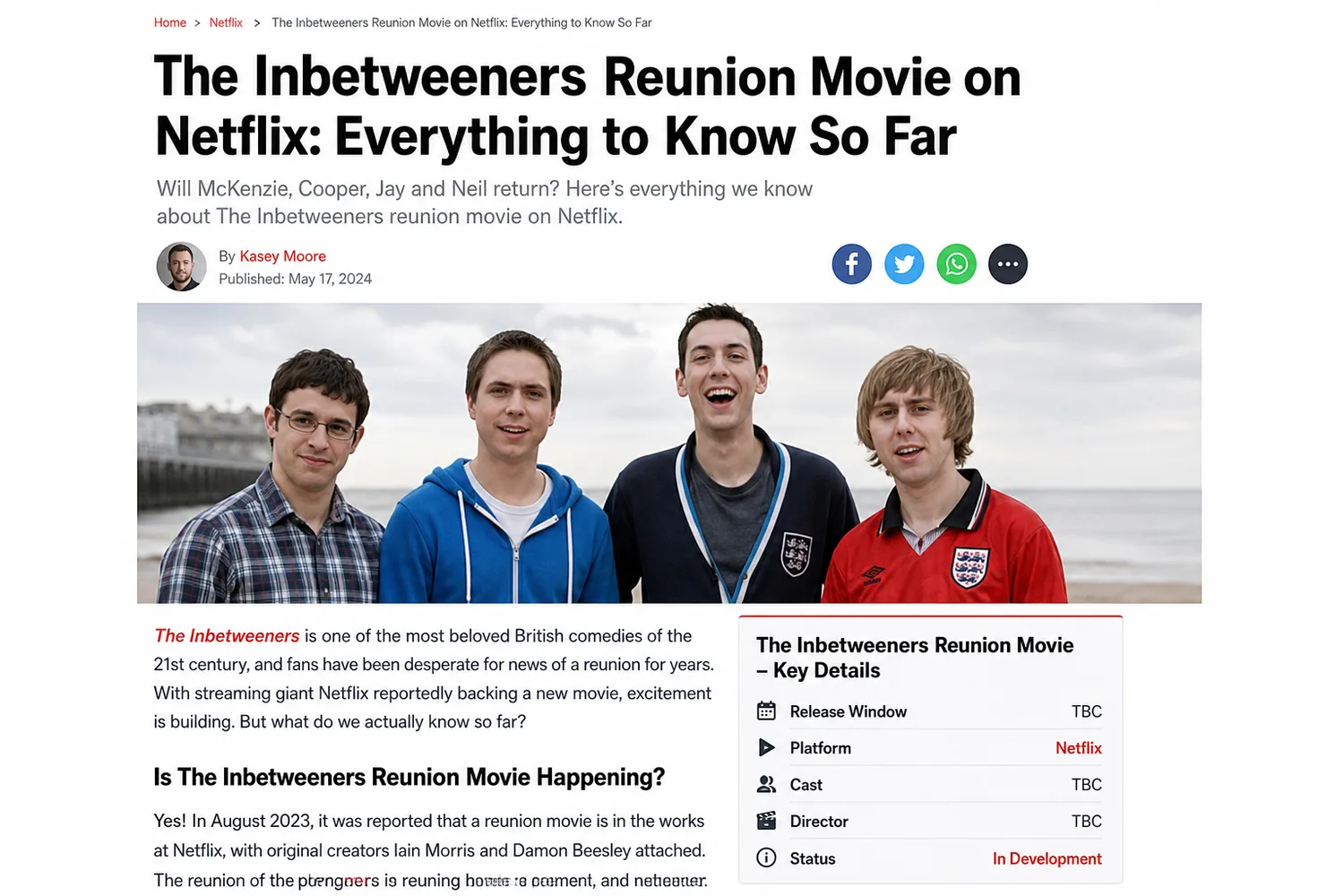 Key art for the Inbetweeners Netflix reunion film featuring the original cast.
