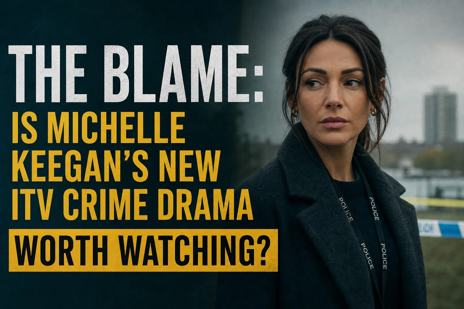 Key art for The Blame showing Michelle Keegan as DI Emma Crane at a police cordon.