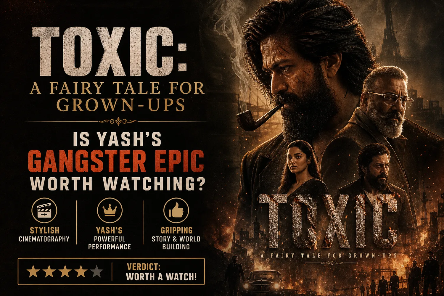 Key art for Toxic: A Fairy Tale for Grown-Ups showing Yash in his dual role as Raya.