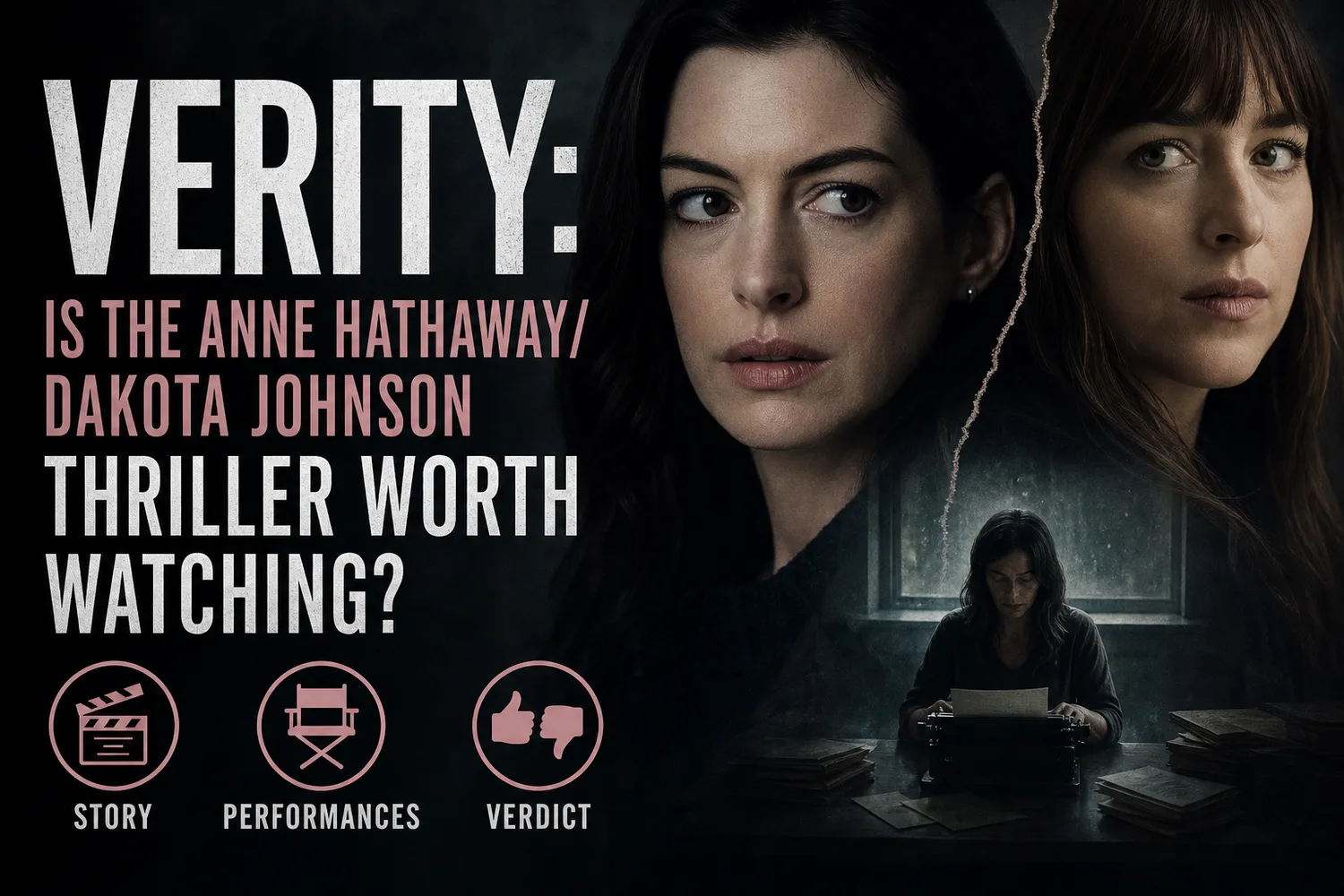 Key art for Verity showing Anne Hathaway and Dakota Johnson.