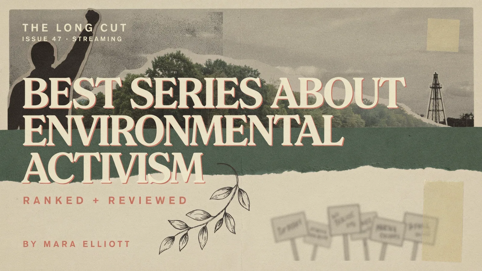 A protester holding a handmade sign in a crowd beside wind turbines on the horizon, titled Best Series About Environmental Activism.